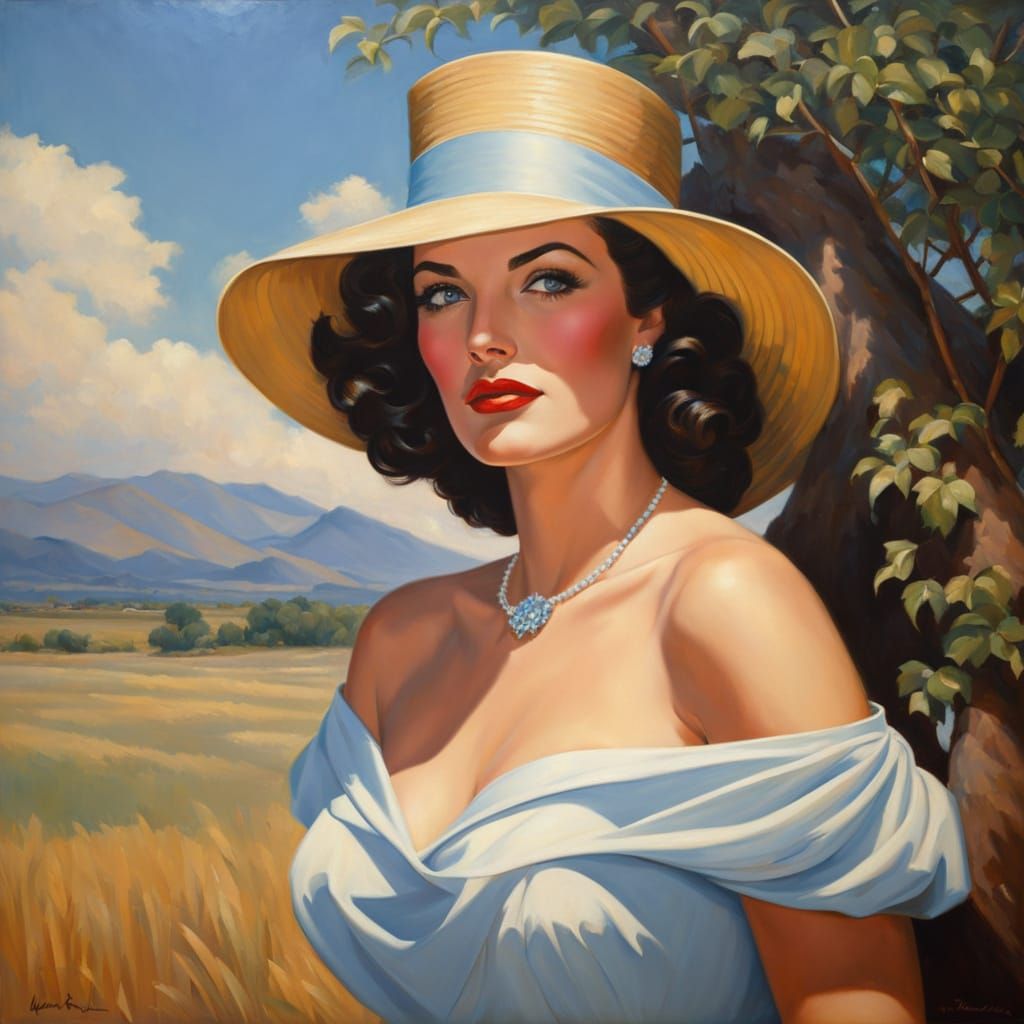 Retro Portrait of a Woman in Impressionistic Style