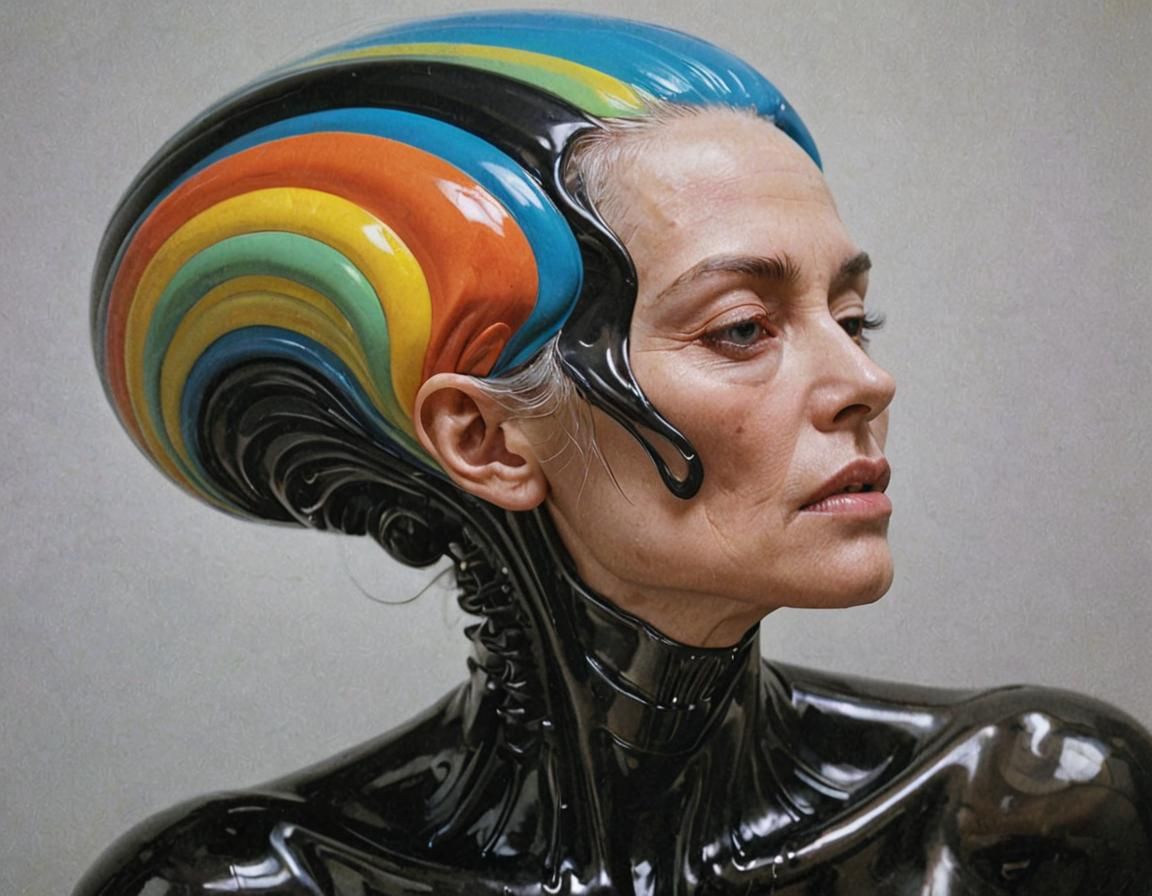 Biomechanical Sculpture Glitch Art in Surreal Style