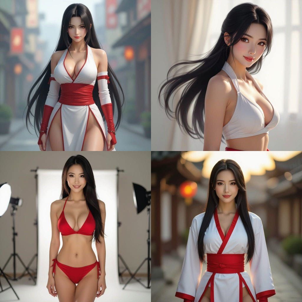 Realistic Mai Shiranui With Long Legs and Black Hair