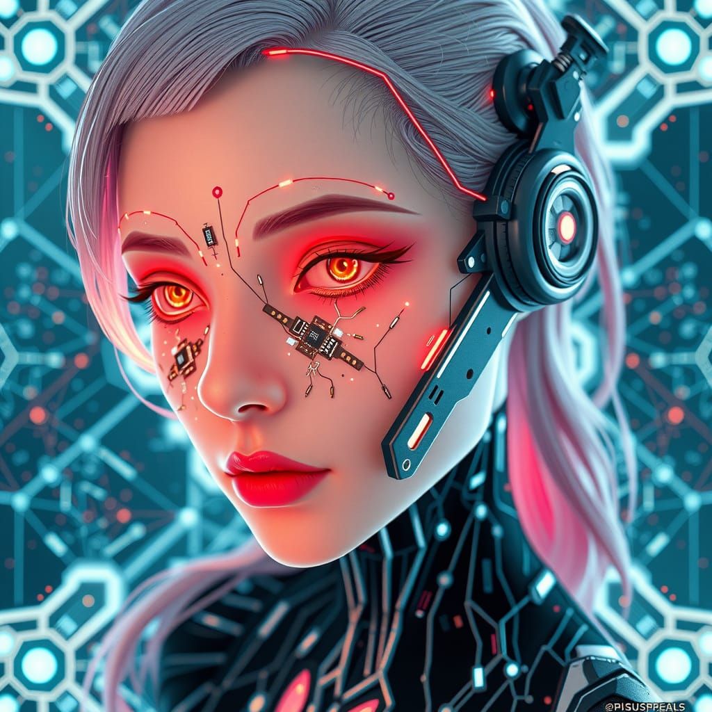 Android Siren in Glitching Circuitry Style