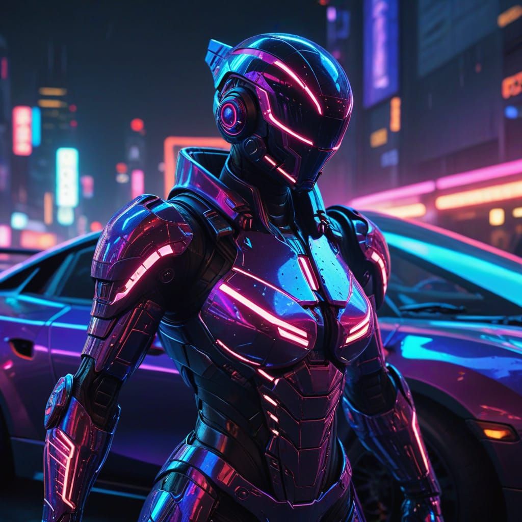 Neon Cyberpunk Racer Drifting in Futuristic Cityscape