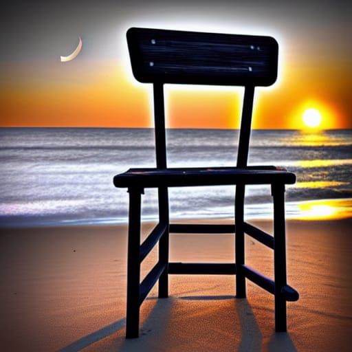 Abandoned Chair at Sunset on a Glowing Beach