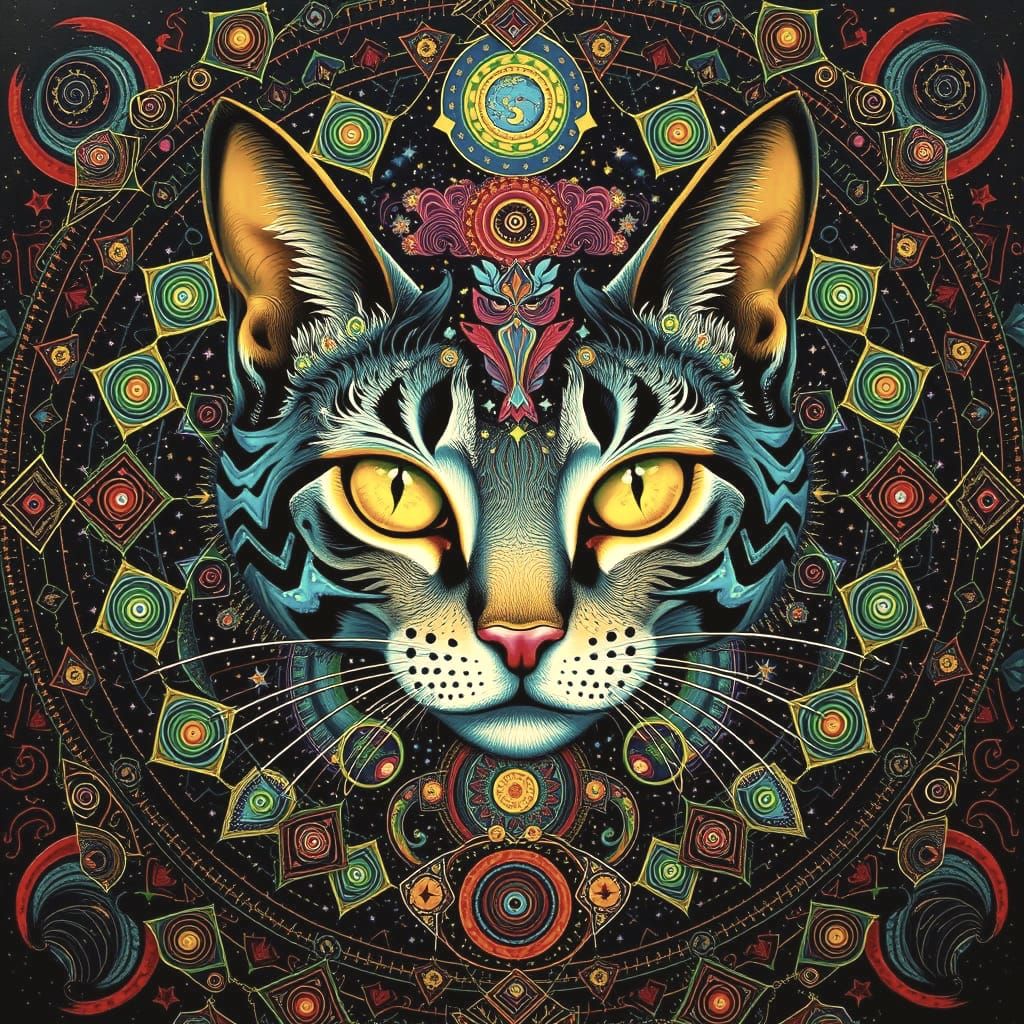 Visionary Cat in a Cosmic Circle
