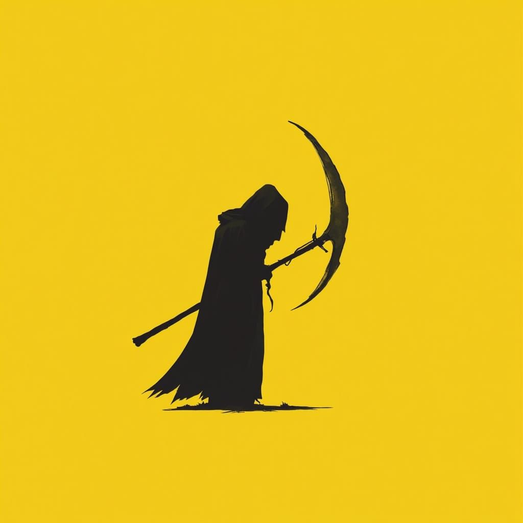 Minimalist Yellow Reaper Silhouette