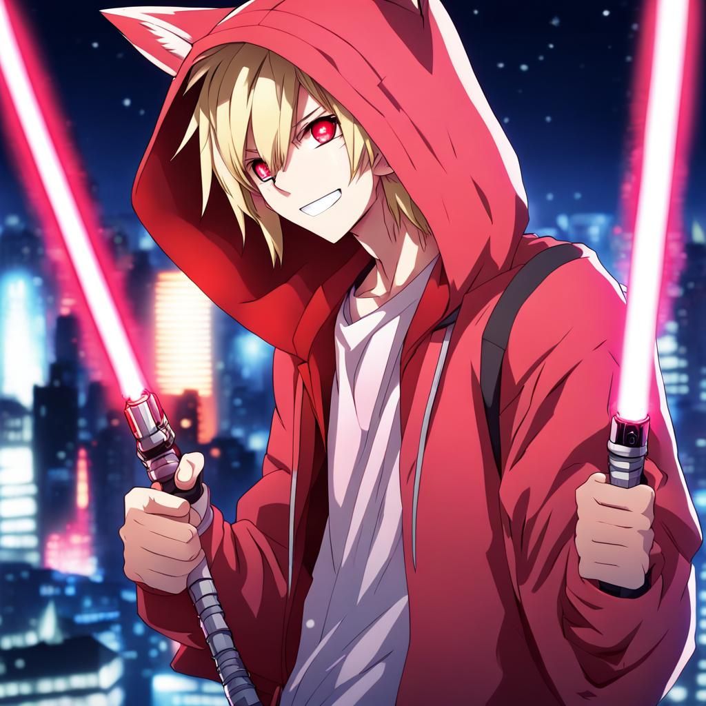 Anime Boy with Lightsaber in Manga Style