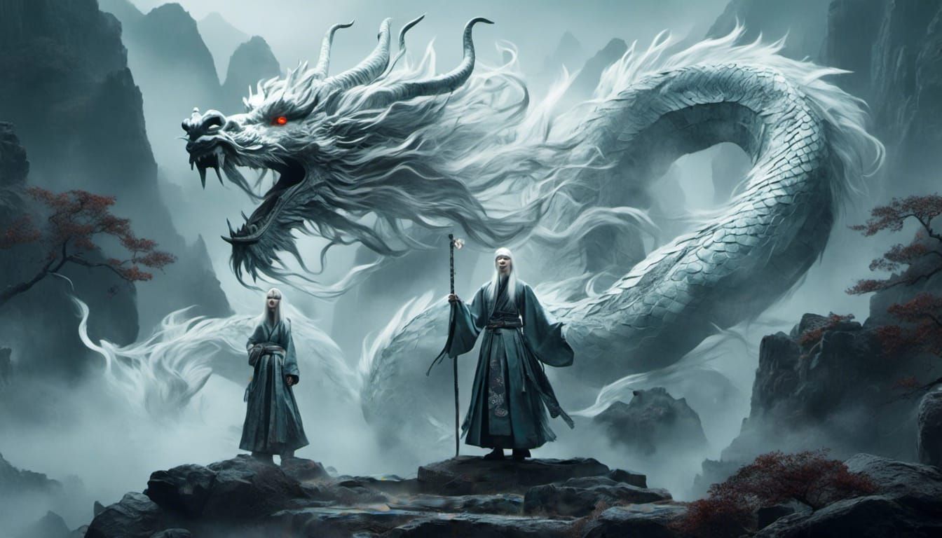 Chinese Dragon with Man in Hanfu Fashion