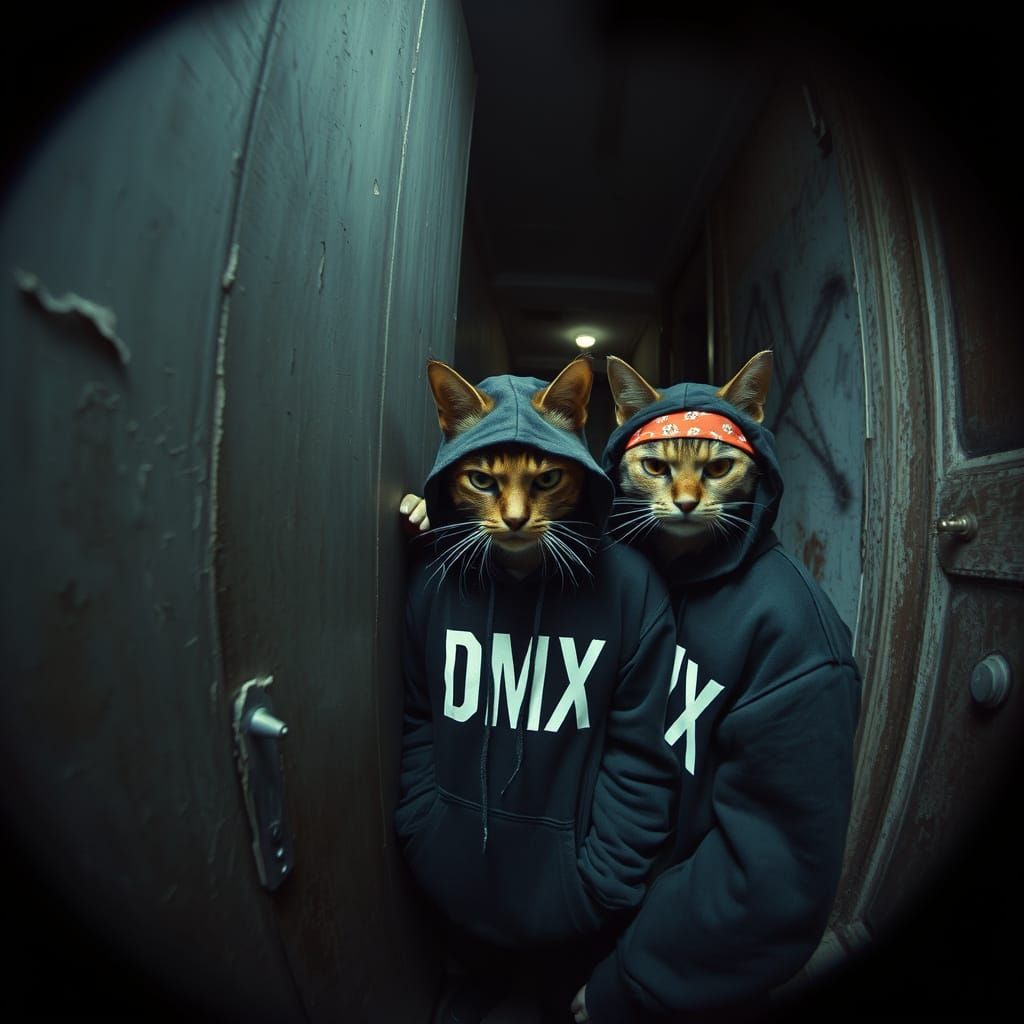 Cats in Hoodies: Gritty Peephole View