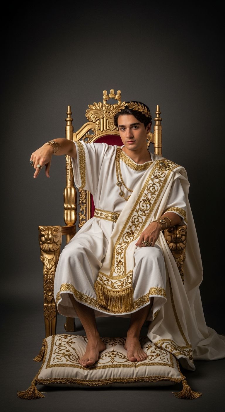 Young Roman Emperor on Gold Throne, Professional Photography
