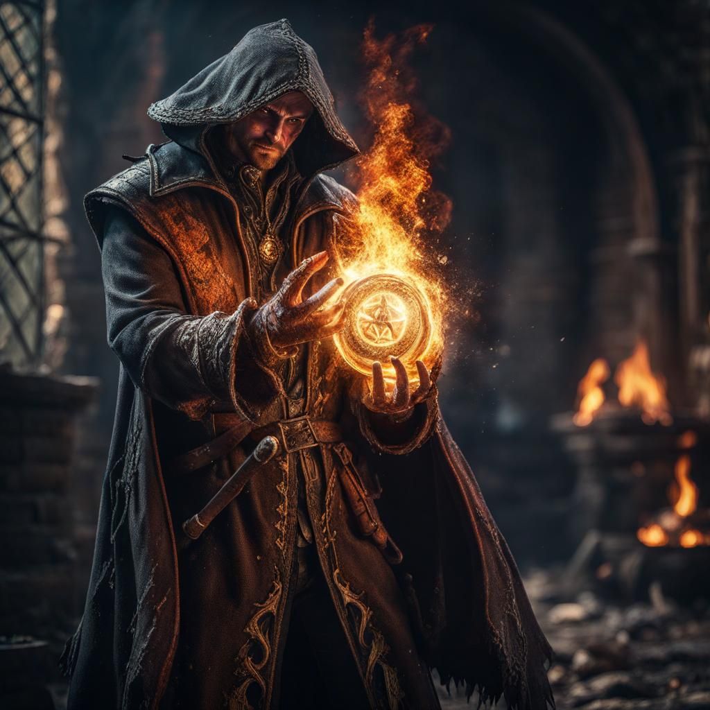 Fiery Sorcerer Portrait in Ultra Detailed Graffiti Art Style