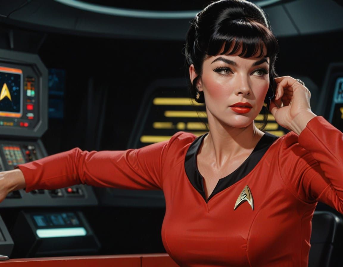 Bettie Page on Star Trek Enterprise Bridge