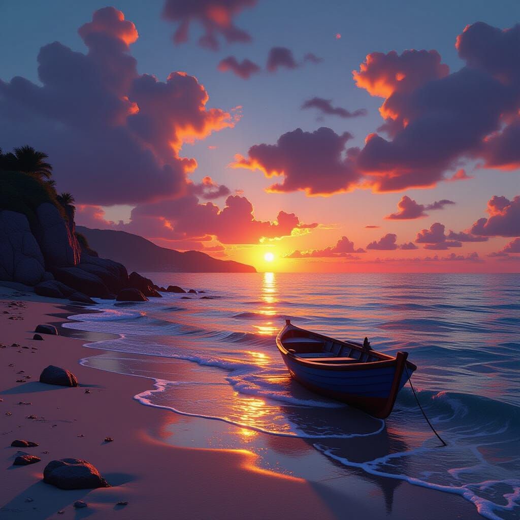 Sunset Seascape: A Peaceful, Detailed Digital Painting