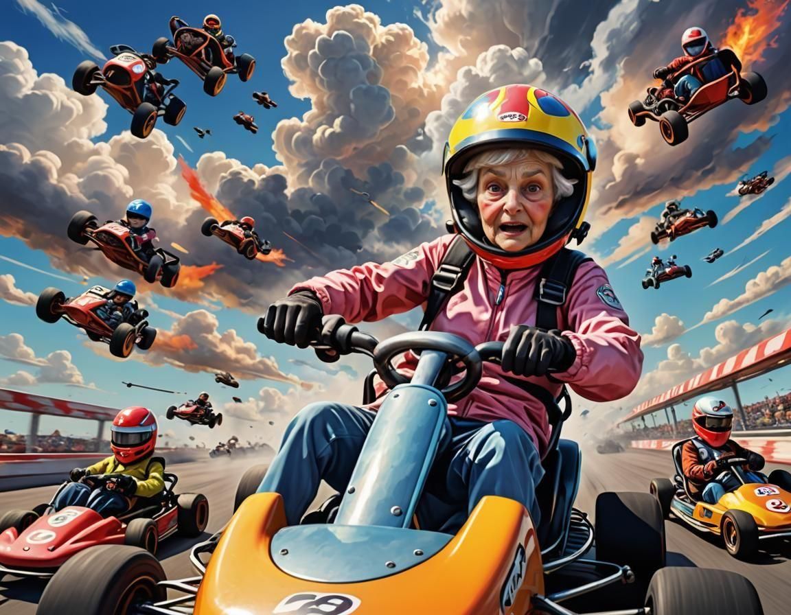 Little Old Lady's Terrifying Go-Kart Race: 3D Art