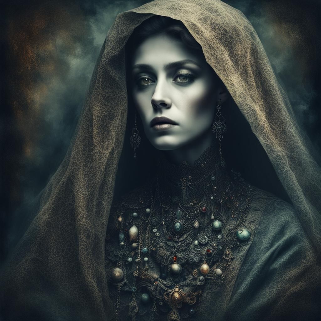 Mourning Woman Portrait in Sultantitness Style