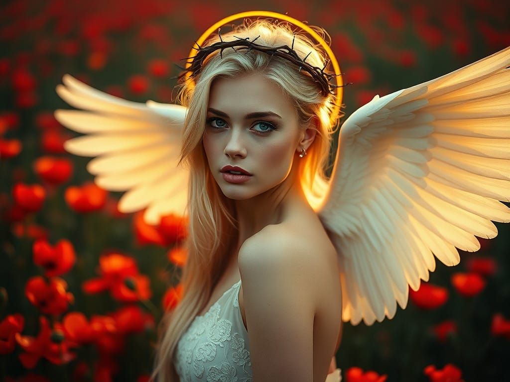 Serene Angel Amidst Blooming Poppy Field