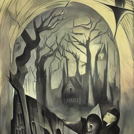 Armored Figure in Shadow-Filled Castle: Dark Fairy Tale Art