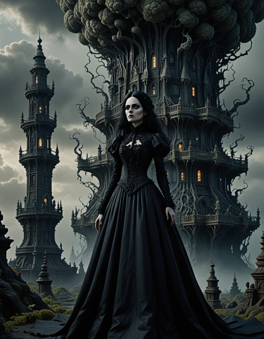 Gothic Girl and Mandelbulb Tower in Stop Motion Animation