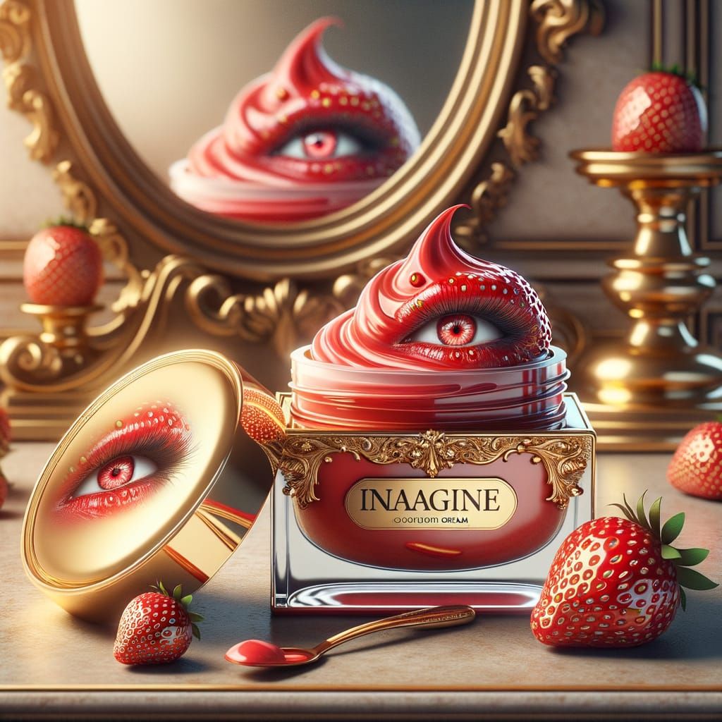 Luxurious Strawberry Eye Cream in Ornate Gold Jar