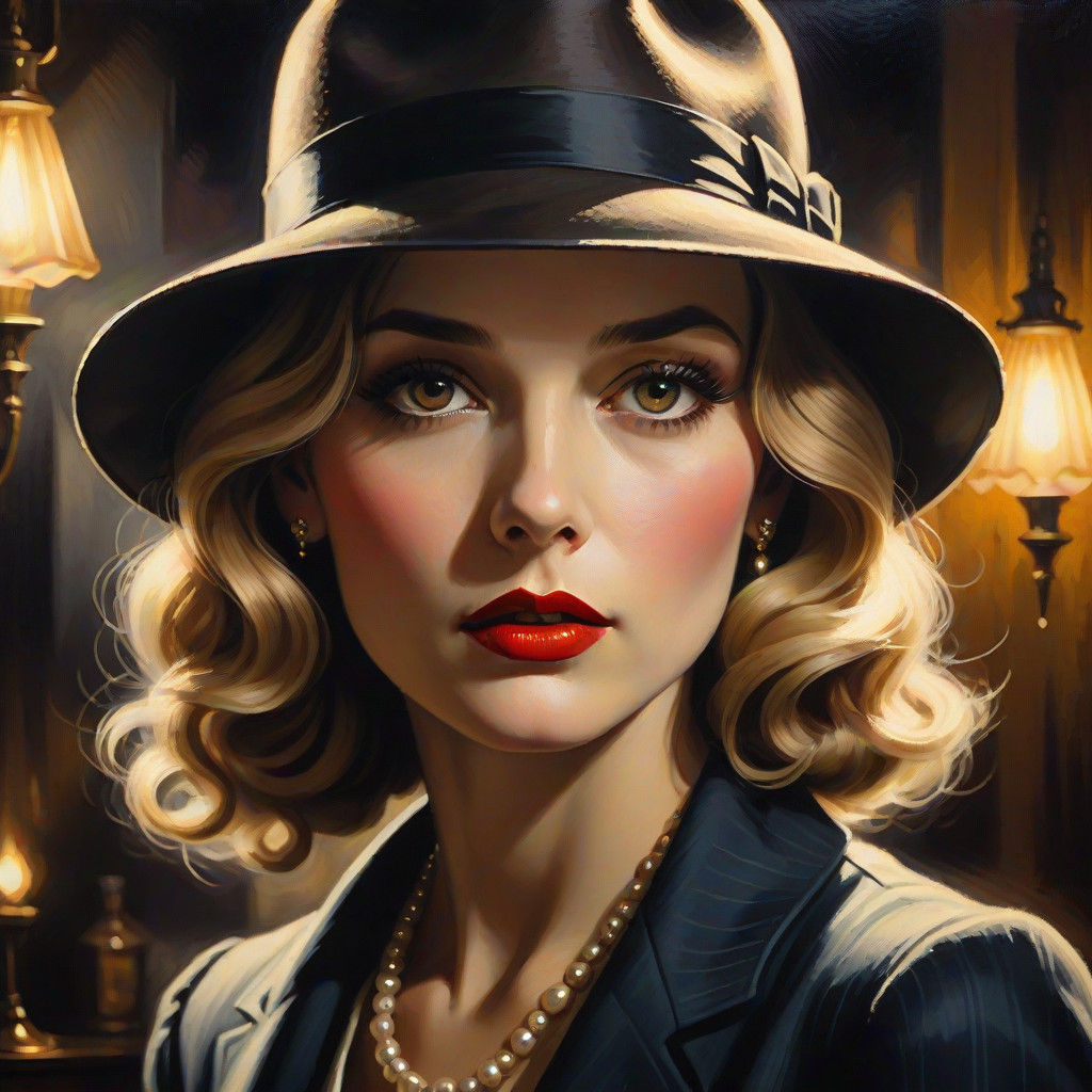 Sultry 1920s Film Noir Portrait in Oil