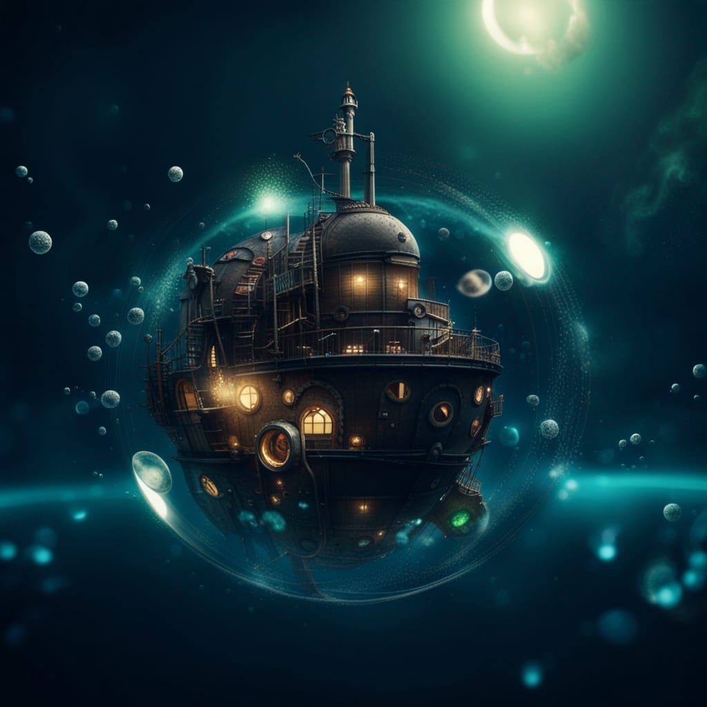 Steampunk Animals in Underwater Bubble World