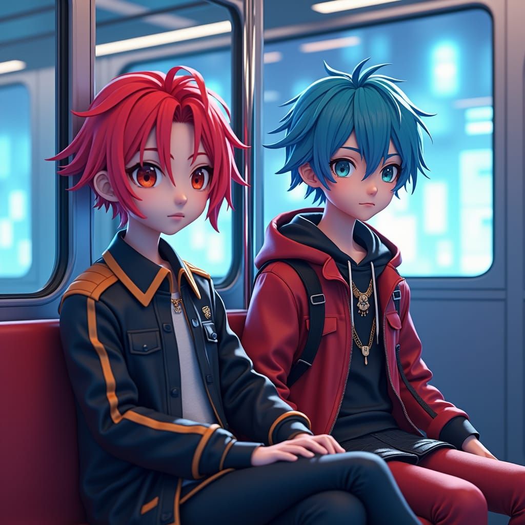 Futuristic Train Ride in Anime Style