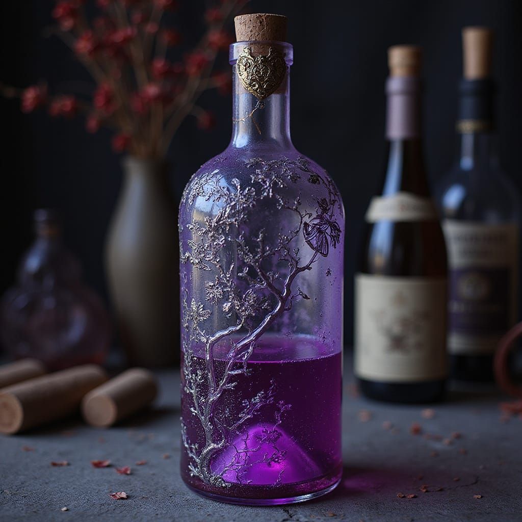 Ornate Fantasy Wine Bottle in Rich Purple