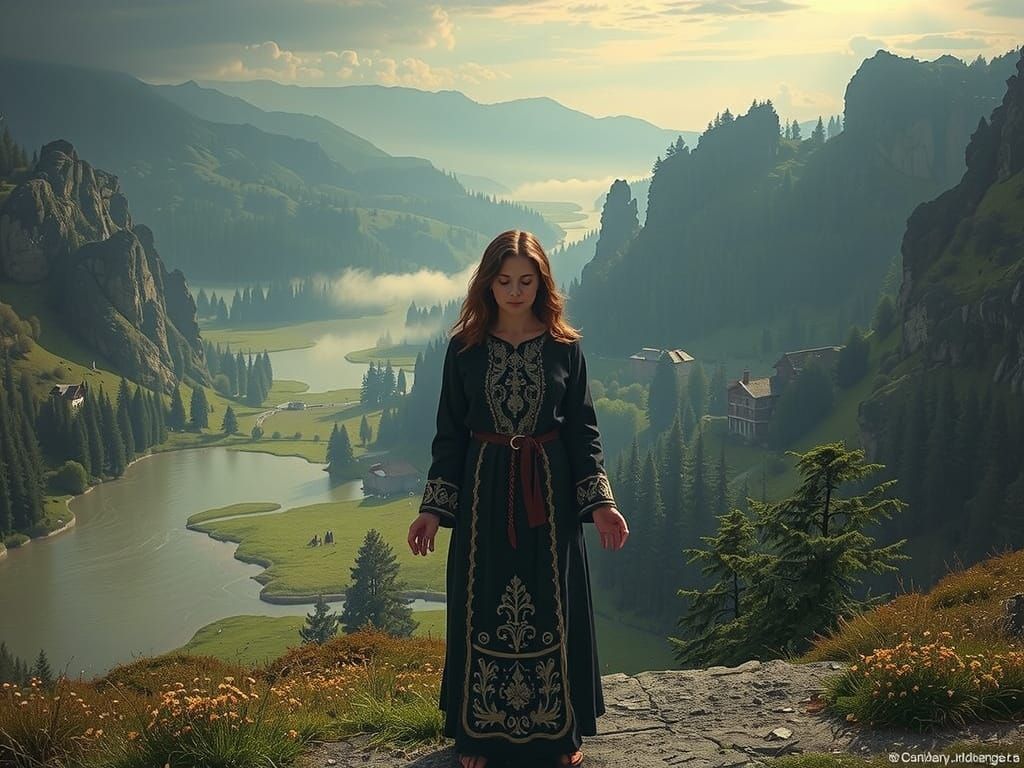 Mystical Summoner Amidst Russian Orthodox Iconic Landscape
