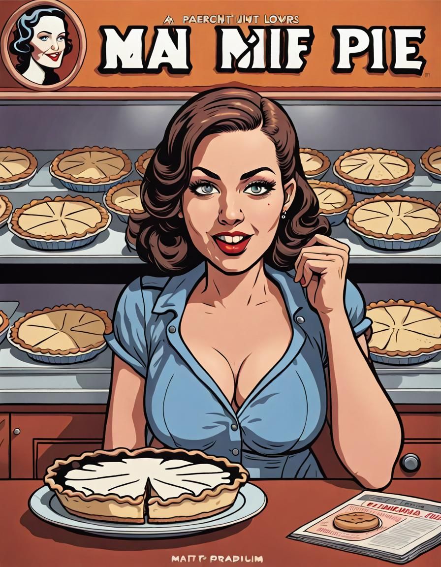 Cartoon Woman with Pie in American Realism Style