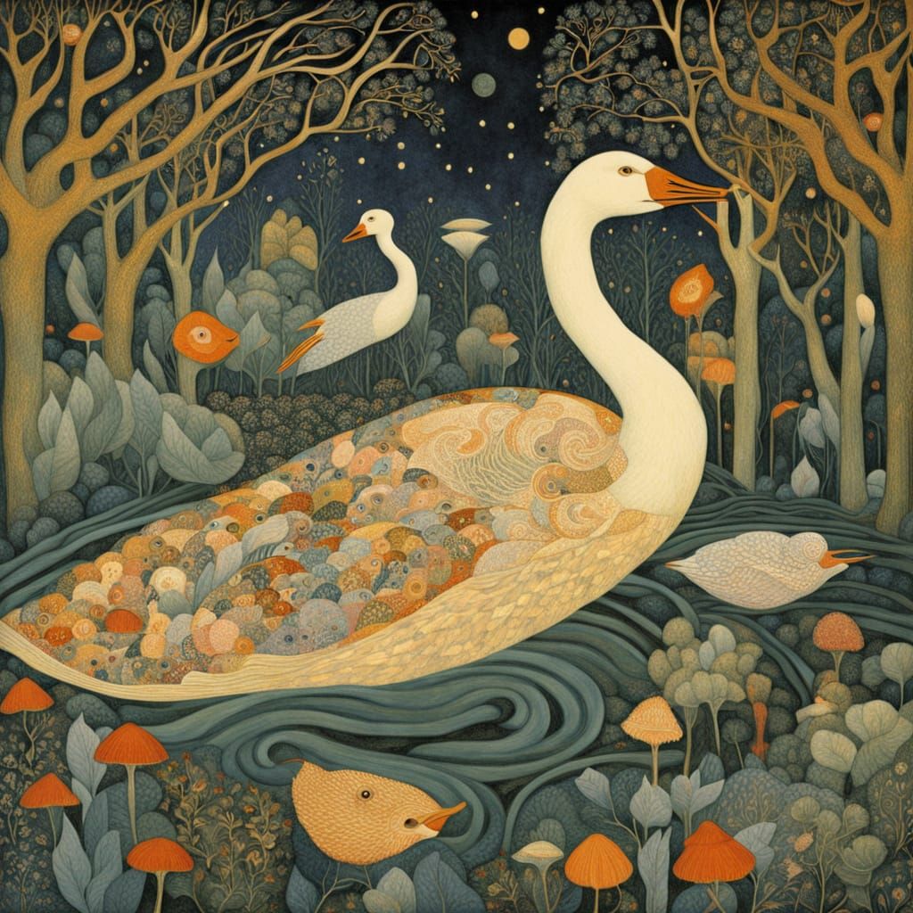 Women Forge Paths in Whimsical Forest Landscape, Fauvist Art...