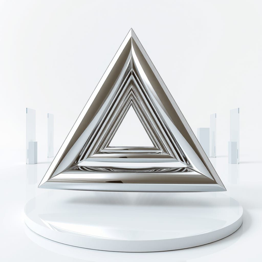 Futuristic Chrome Penrose Triangle Sculpture