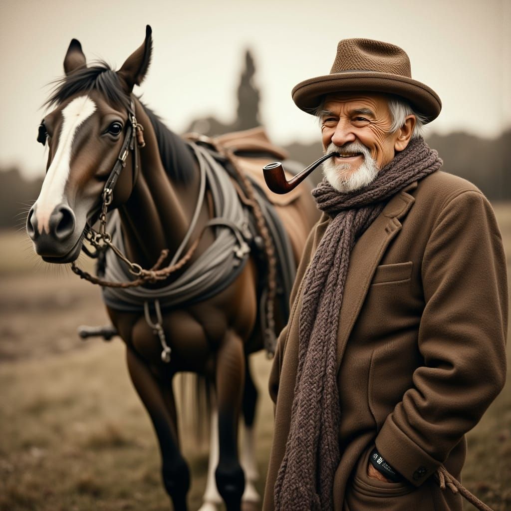 Vintage Man with Horse and Cart