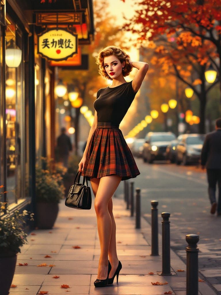 1950s Pin-Up Woman at Autumn Festival