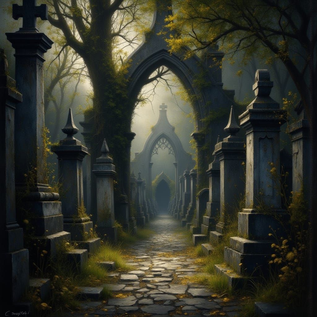 English Graveyard in Scratch Art Style