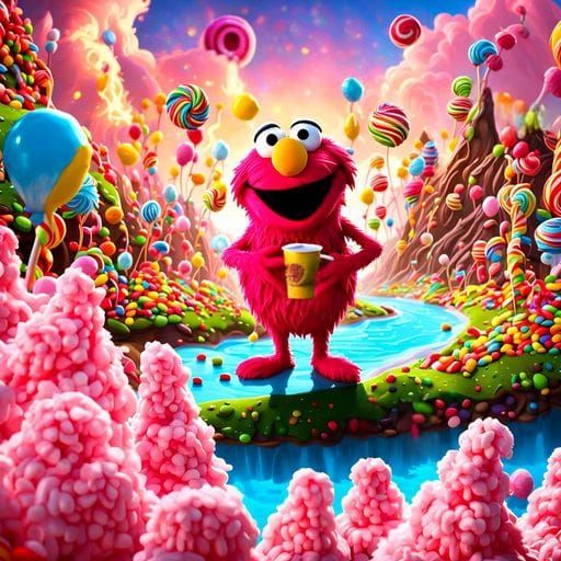 Chocolate River in Candy Land with Muppet: 3D Digital Art