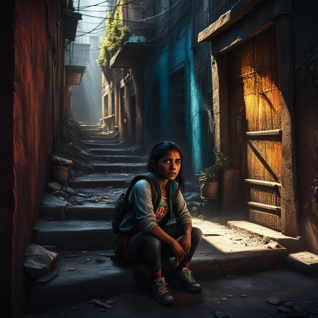 Mexican Girl Hiding in Alley: Matte Painting