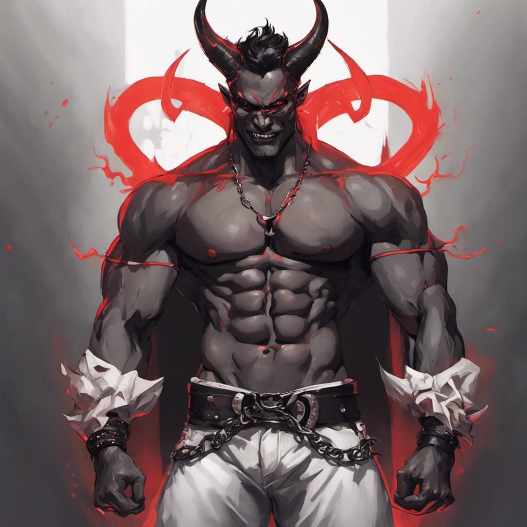 Handsome Demon Man with Horns in Hyperrealistic Demon Art