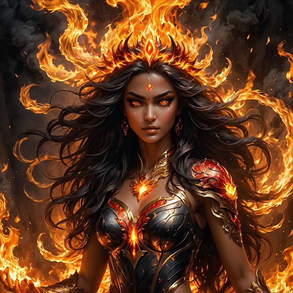 Swaha: Fiery Goddess Rising from Flames