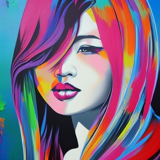 Asian Woman in Graffiti Art Fashion Pose