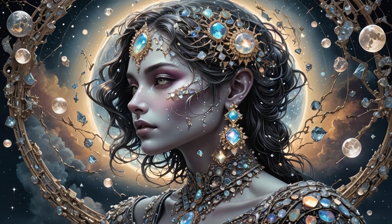 Diamond Moon: Iridescent Hyperrealistic Geometric Art