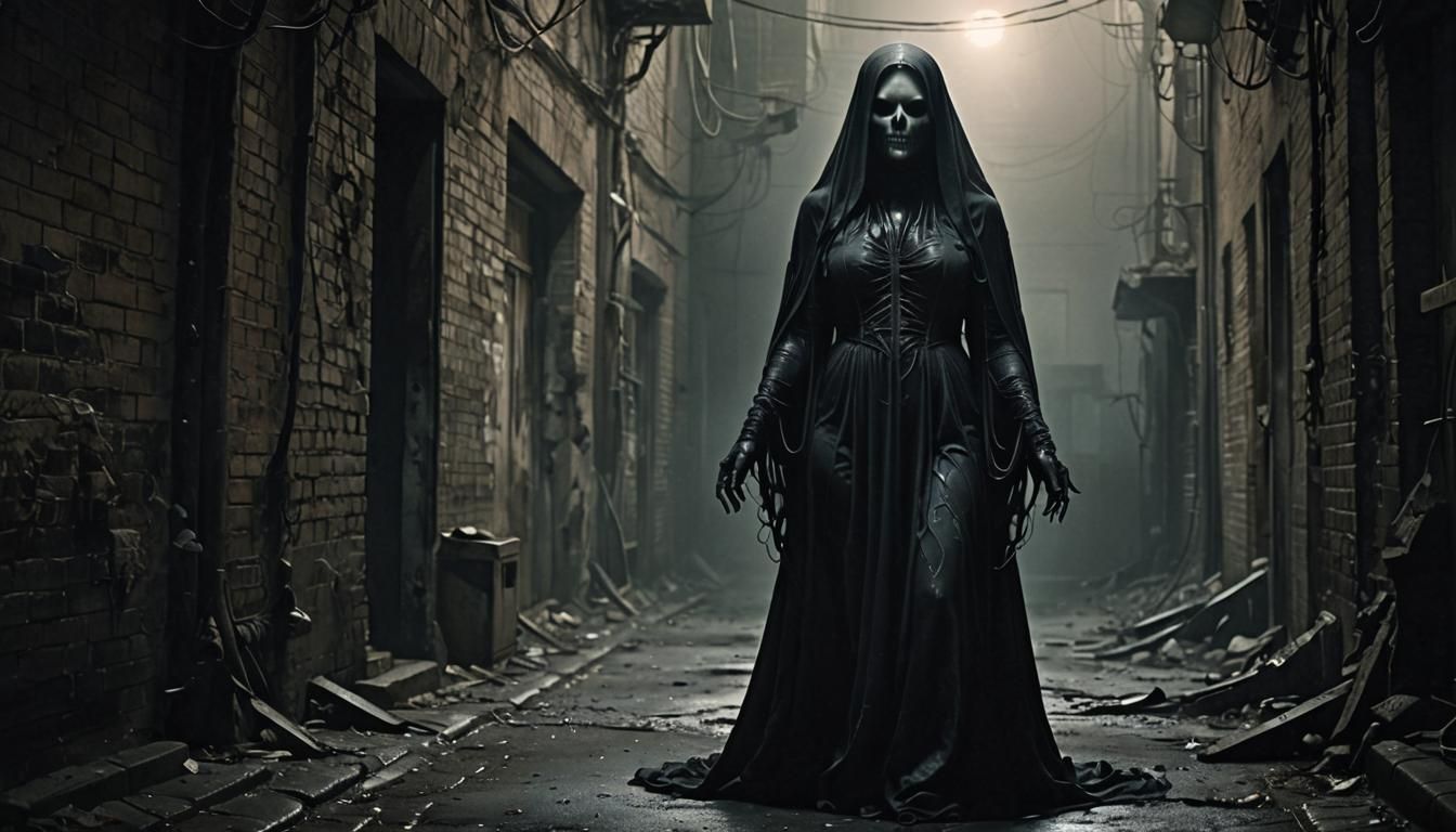 Sinister Ghost in Dark Surrealist Horror Style