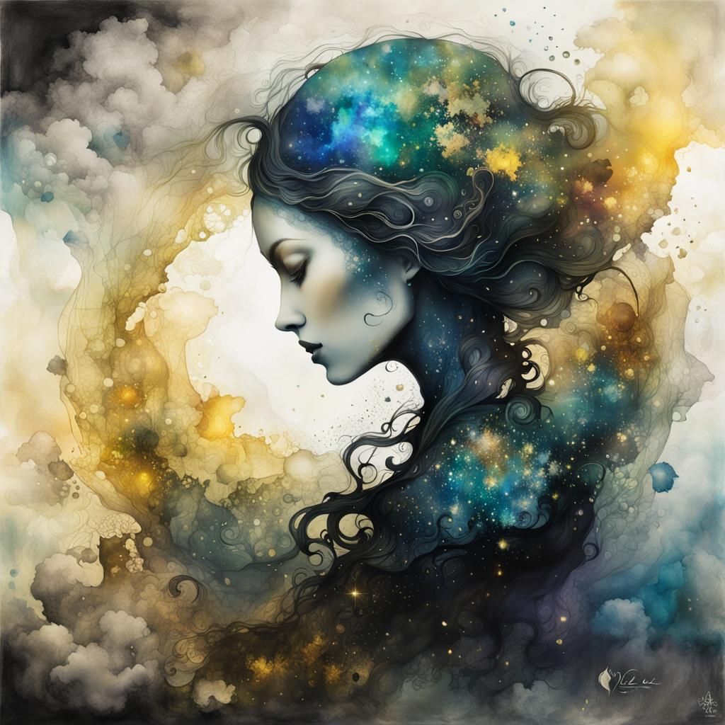 Elegant Faceless Muse in Abstract Alcohol Ink