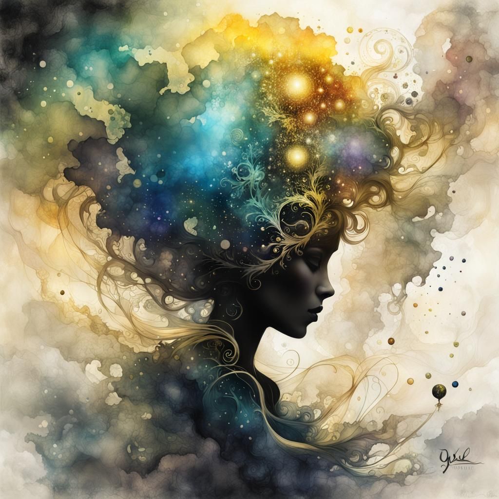 Elegant Faceless Muse in Abstract Alcohol Ink