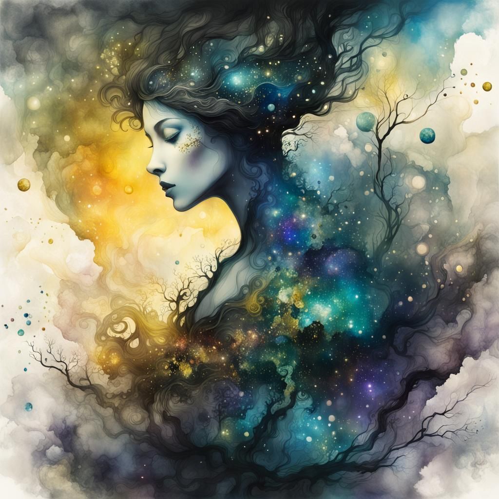 Abstract Faceless Muse in Alcohol Ink Style