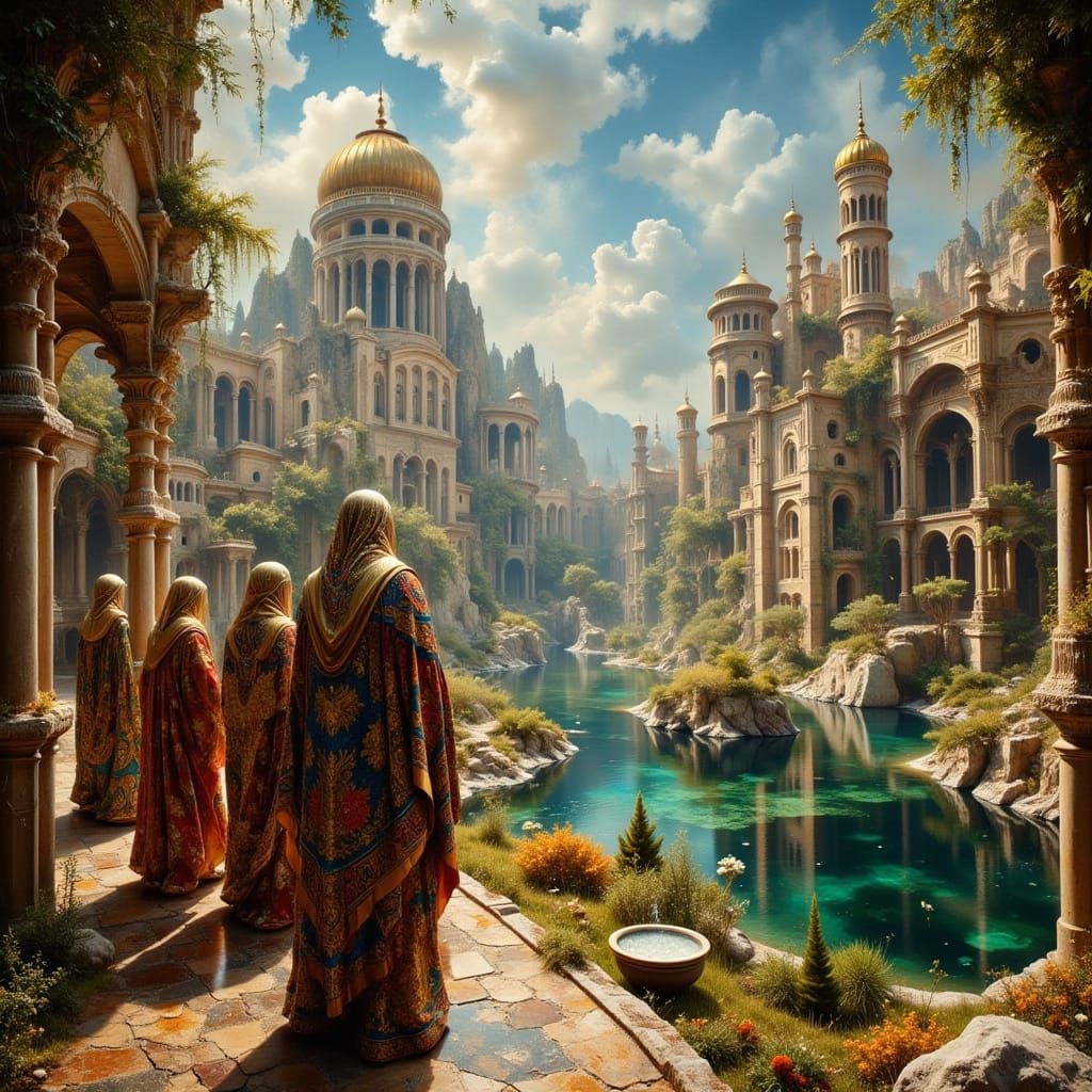 Surreal Damascus Empire with Priests, Digital Art