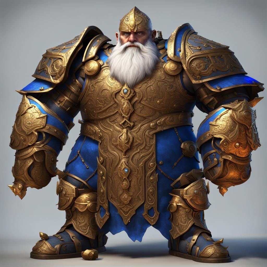 Golden Armored Dwarf Juggernaut with Glowing Hammer