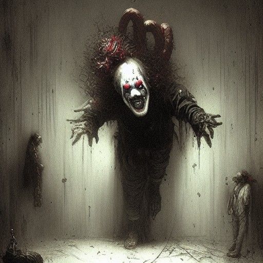 Horrific Clown in the Style of Gustave Doré