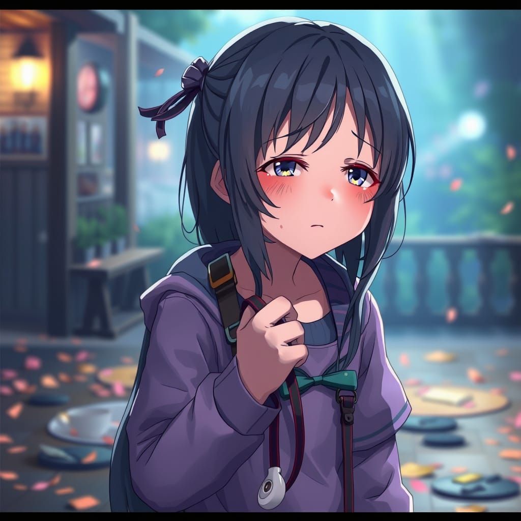 Anime Girl Cries Over Lost Dog in 3D Art Style