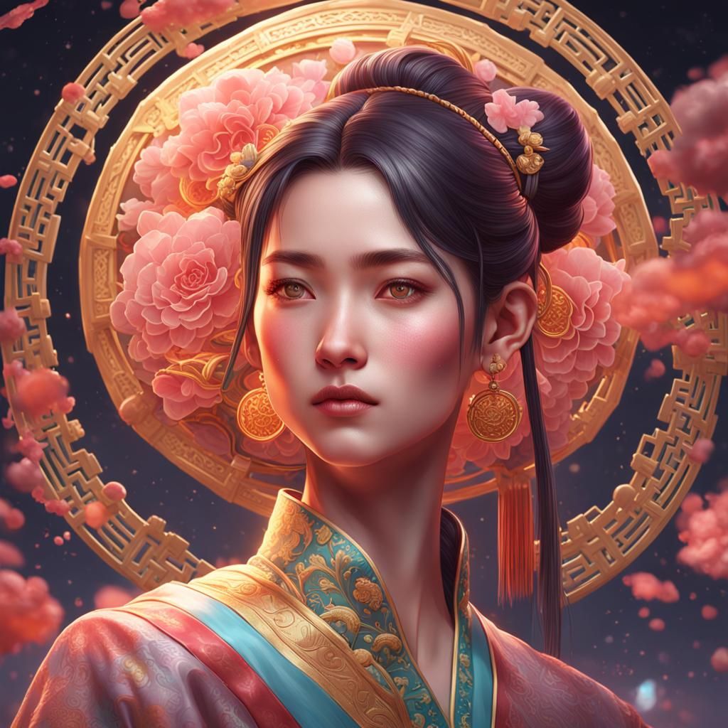 Hyperdetailed Moon Cake Portrait in Art Nouveau Style