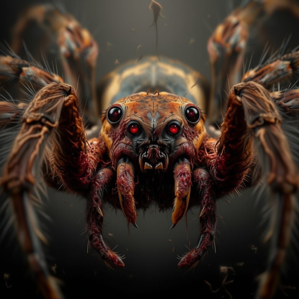 Terrifying Zombie Tarantula Close-Up in Horror Photography S...