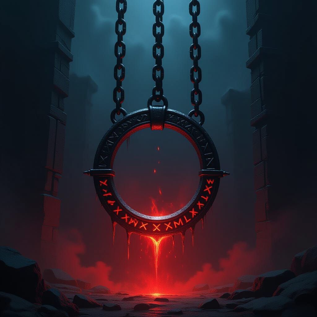 Cursed Iron Collar Suspended in Ethereal Chains