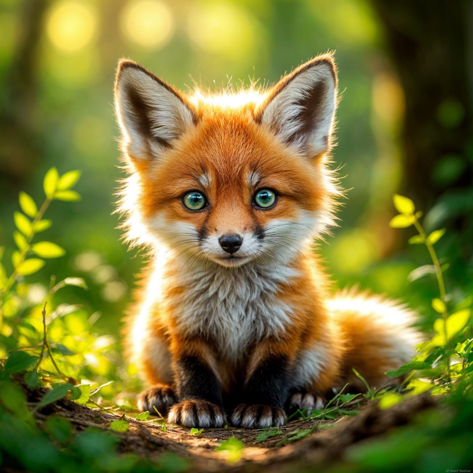 Adorable Baby Fox with Heterochromia Eyes in Forest